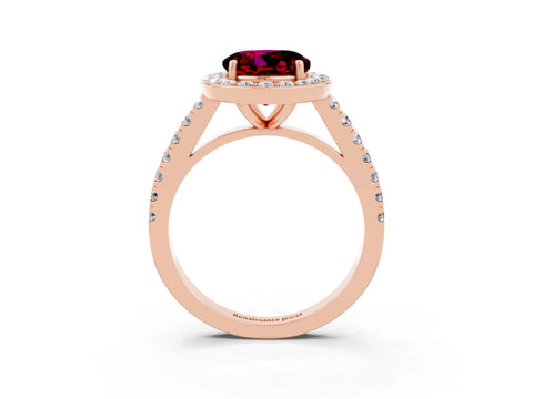 Rose gold Round Cut Halo Diamond Ring with Pavé Band and Three-Prong Setting_3