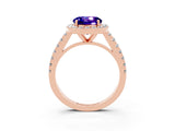 Rose gold Round Cut Halo Diamond Ring with Pavé Band and Three-Prong Setting_3