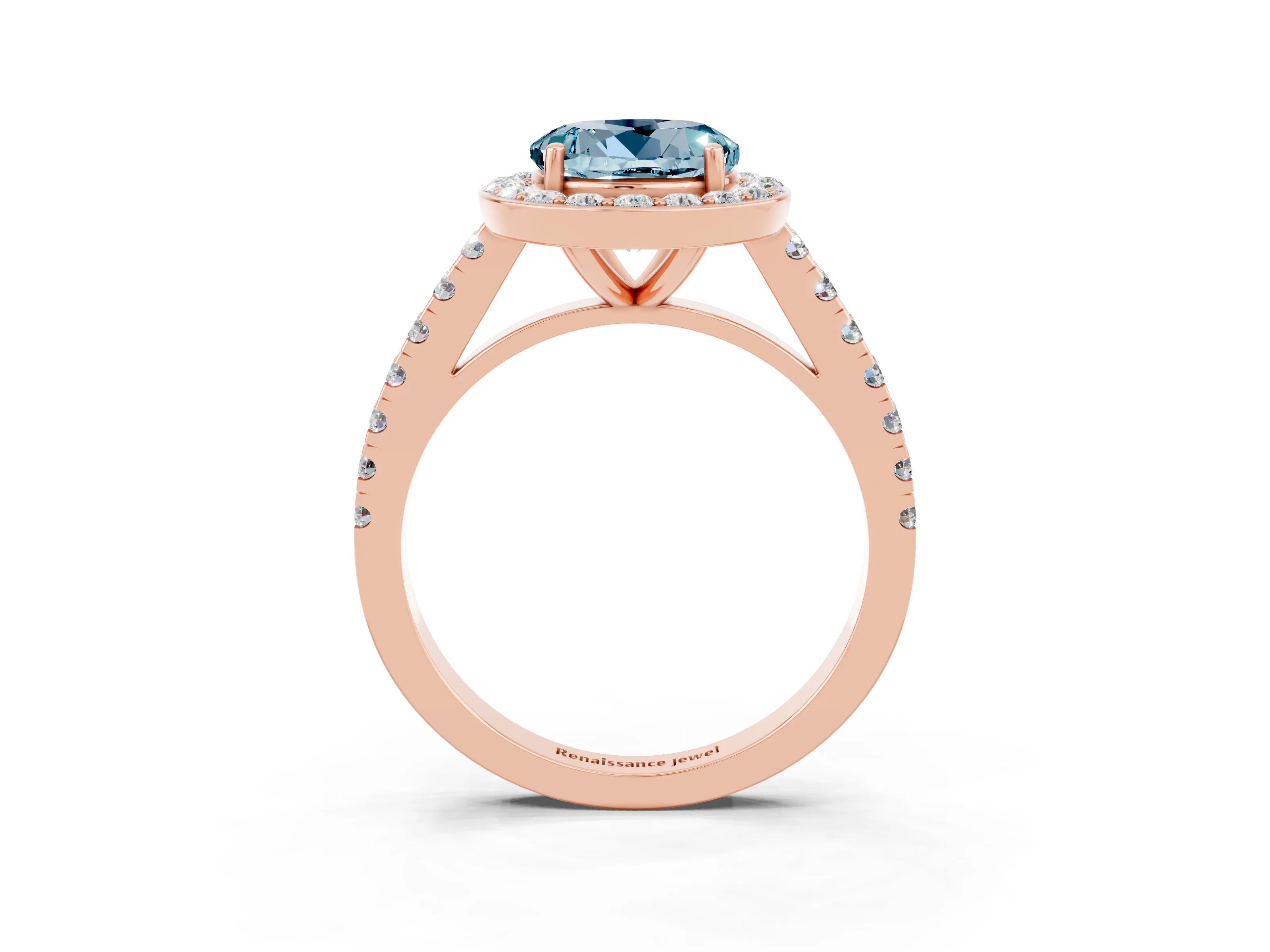 Rose gold Round Cut Halo Diamond Ring with Pavé Band and Three-Prong Setting_3
