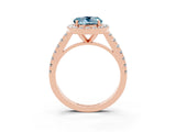 Rose gold Round Cut Halo Diamond Ring with Pavé Band and Three-Prong Setting_3
