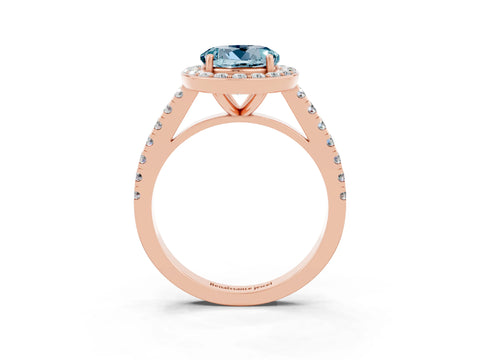 Rose gold Round Cut Halo Diamond Ring with Pavé Band and Three-Prong Setting_3