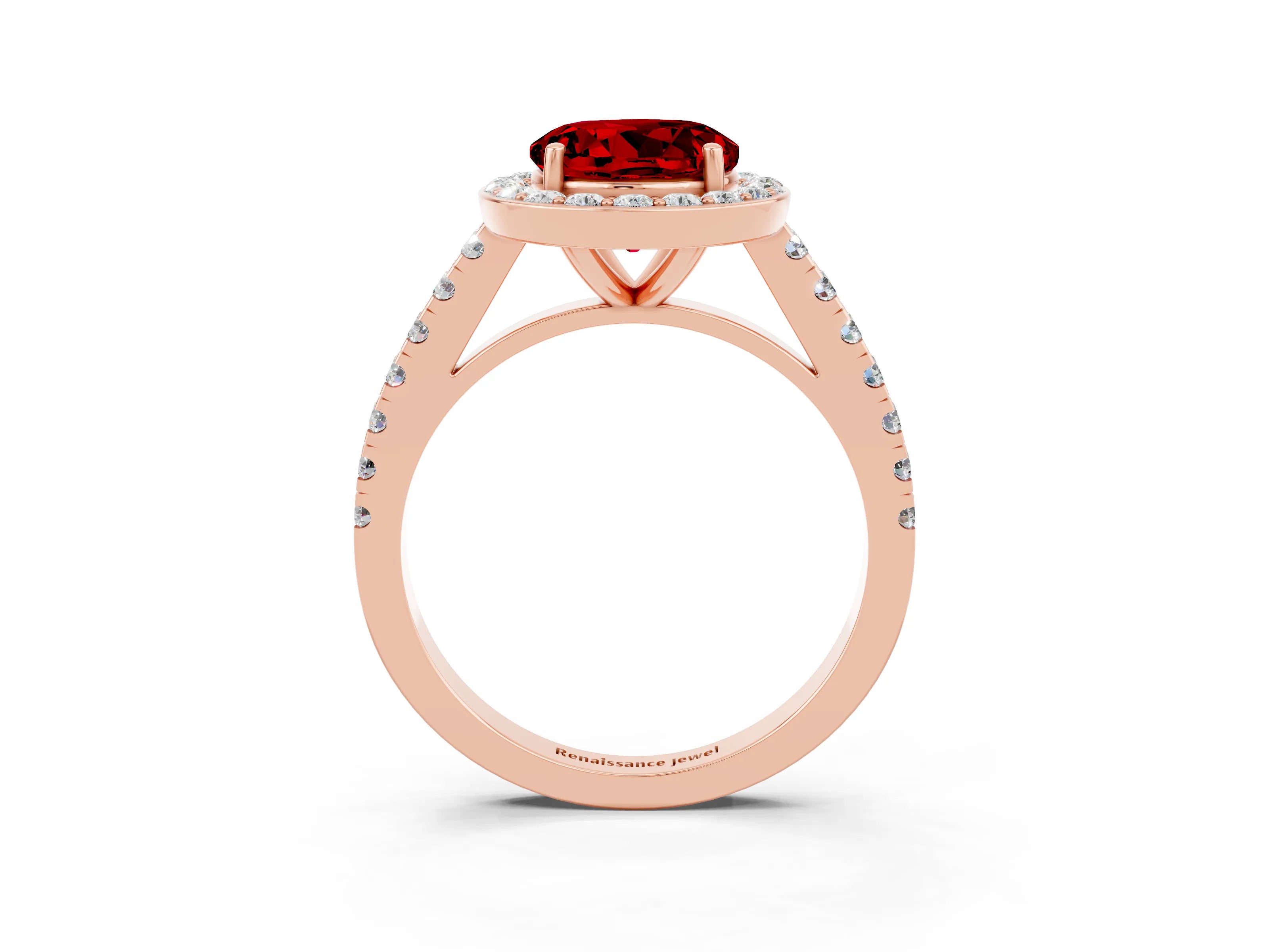 Rose gold Round Cut Halo Diamond Ring with Pavé Band and Three-Prong Setting_3
