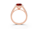 Rose gold Round Cut Halo Diamond Ring with Pavé Band and Three-Prong Setting_3
