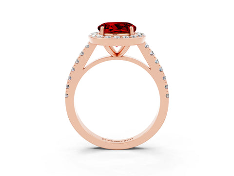 Rose gold Round Cut Halo Diamond Ring with Pavé Band and Three-Prong Setting_3