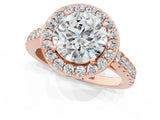 Rose gold Round Cut Halo Diamond Ring with Pavé Band and Three-Prong Setting_4
