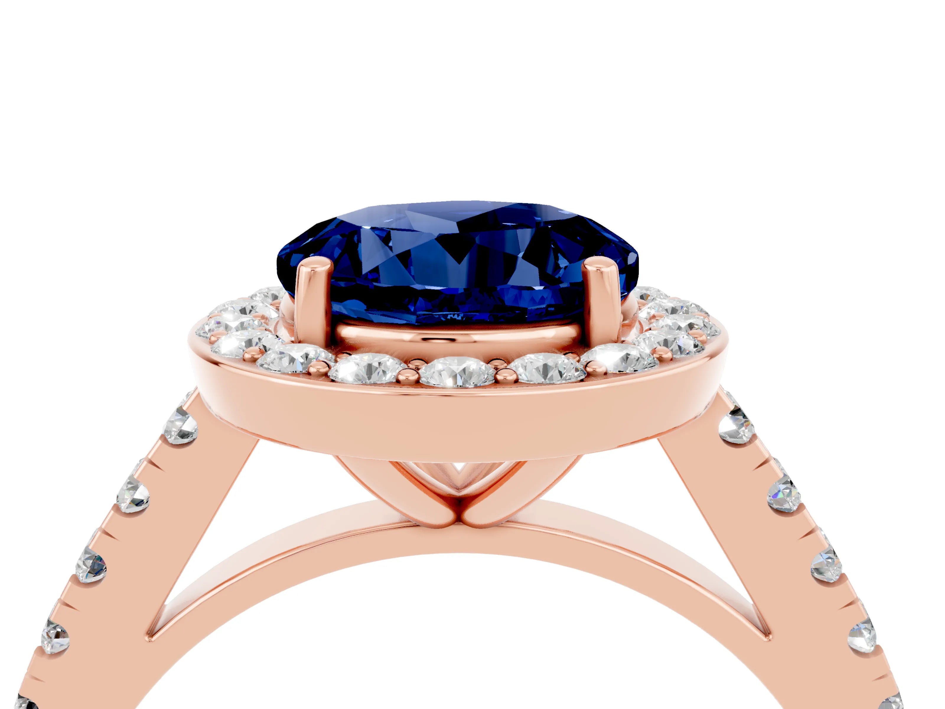 Rose gold Round Cut Halo Diamond Ring with Pavé Band and Three-Prong Setting_4