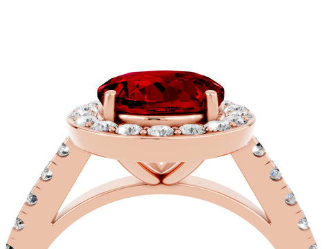 Rose gold Round Cut Halo Diamond Ring with Pavé Band and Three-Prong Setting_4