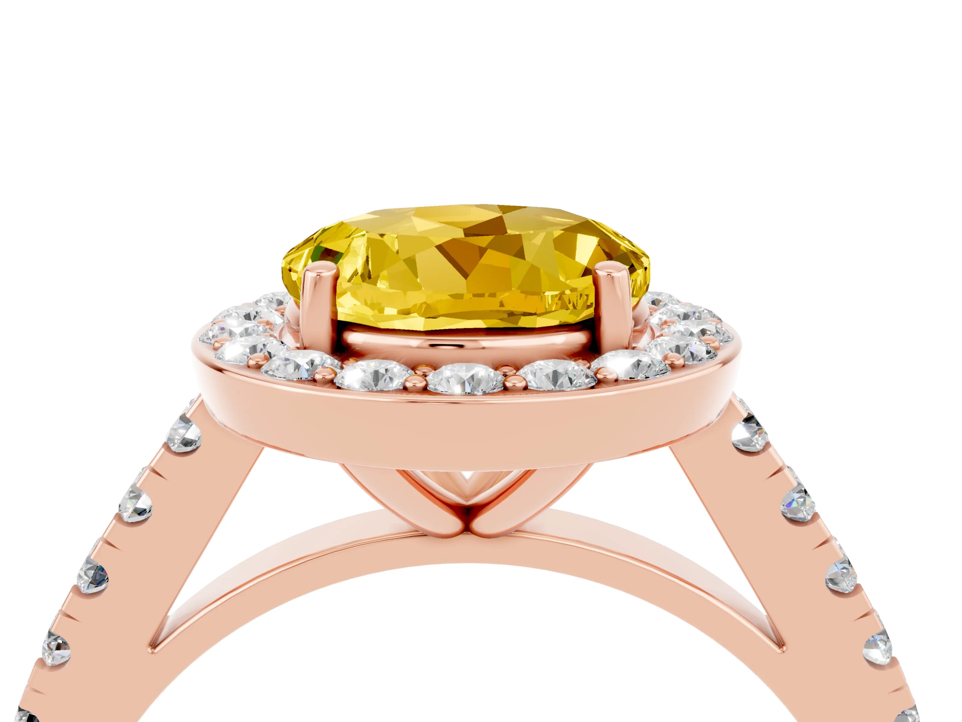 Rose gold Round Cut Halo Diamond Ring with Pavé Band and Three-Prong Setting_4