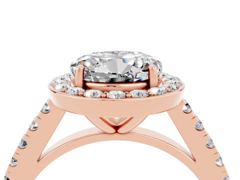 Rose gold Round Cut Halo Diamond Ring with Pavé Band and Three-Prong Setting_4