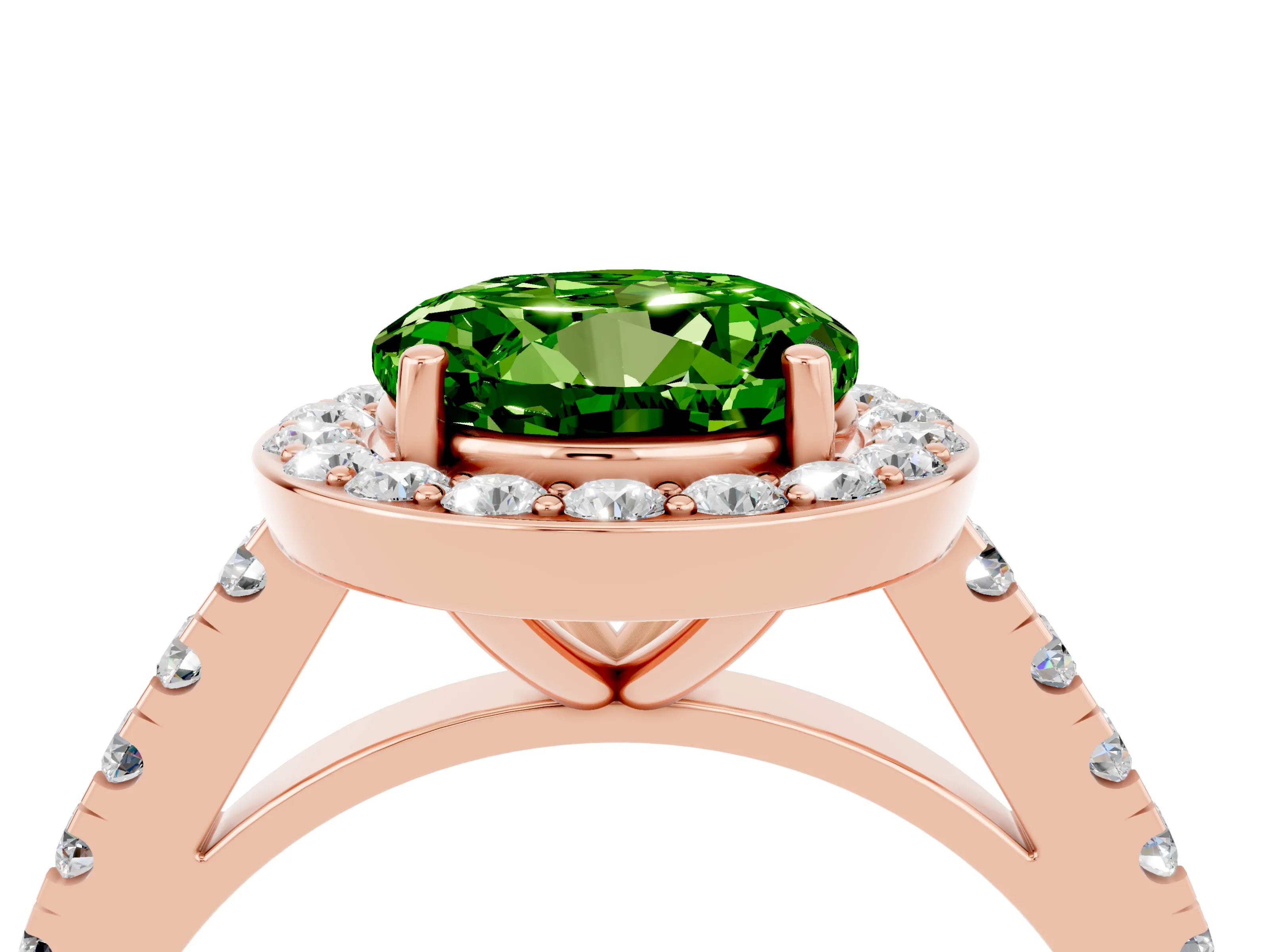Rose gold Round Cut Halo Diamond Ring with Pavé Band and Three-Prong Setting_4