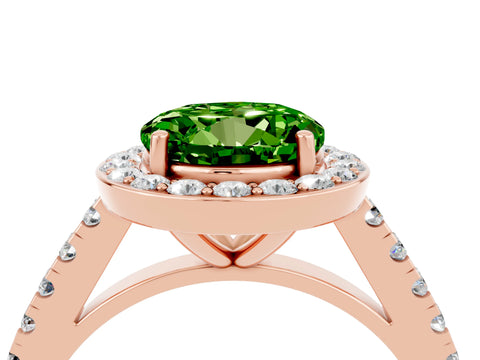 Rose gold Round Cut Halo Diamond Ring with Pavé Band and Three-Prong Setting_4