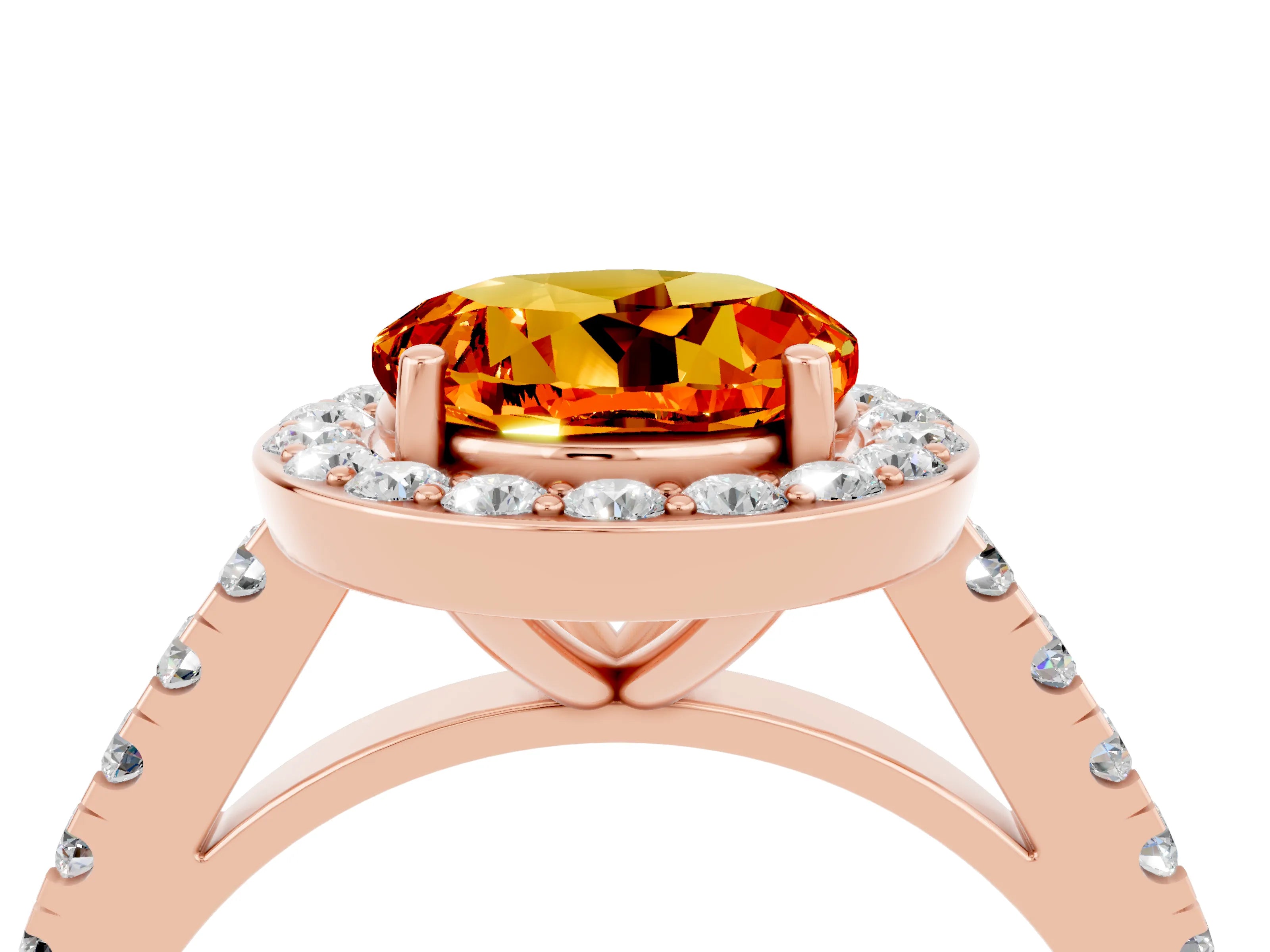 Rose gold Round Cut Halo Diamond Ring with Pavé Band and Three-Prong Setting_4