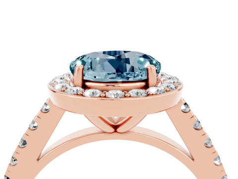 Rose gold Round Cut Halo Diamond Ring with Pavé Band and Three-Prong Setting_4