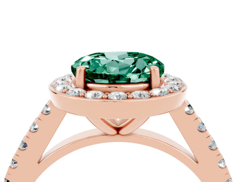 Rose gold Round Cut Halo Diamond Ring with Pavé Band and Three-Prong Setting_4