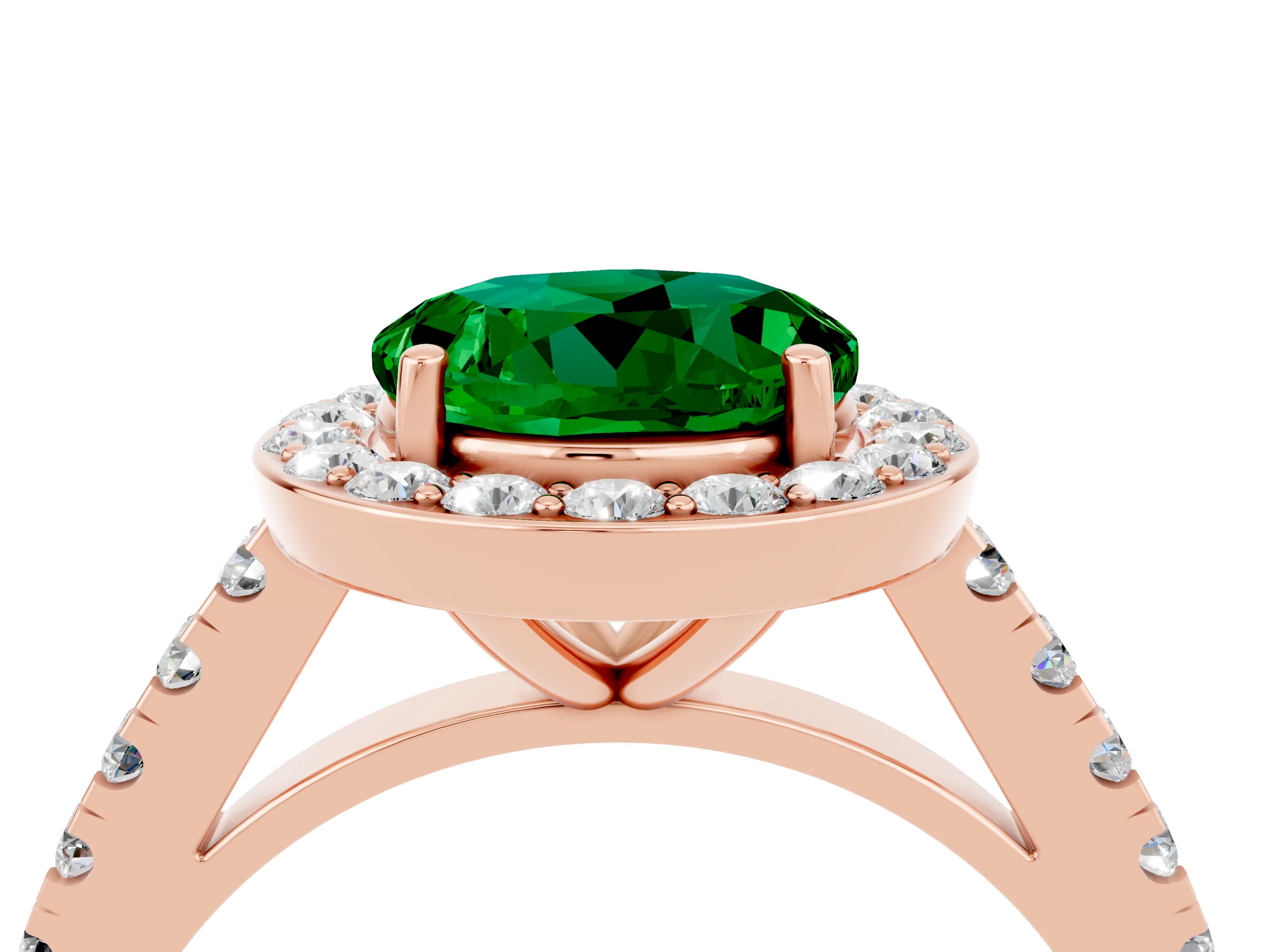Rose gold Round Cut Halo Diamond Ring with Pavé Band and Three-Prong Setting_4