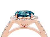 Rose gold Round Cut Halo Diamond Ring with Pavé Band and Three-Prong Setting_4
