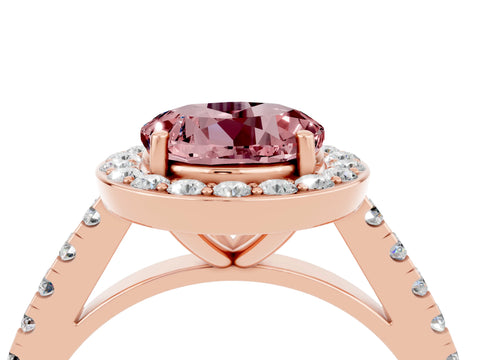 Rose gold Round Cut Halo Diamond Ring with Pavé Band and Three-Prong Setting_4