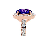 Rose gold Round Cut Halo Diamond Ring with Pavé Band and Three-Prong Setting_5