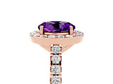 Rose gold Round Cut Halo Diamond Ring with Pavé Band and Three-Prong Setting_5