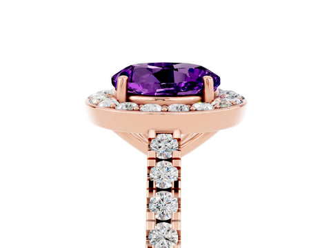 Rose gold Round Cut Halo Diamond Ring with Pavé Band and Three-Prong Setting_5