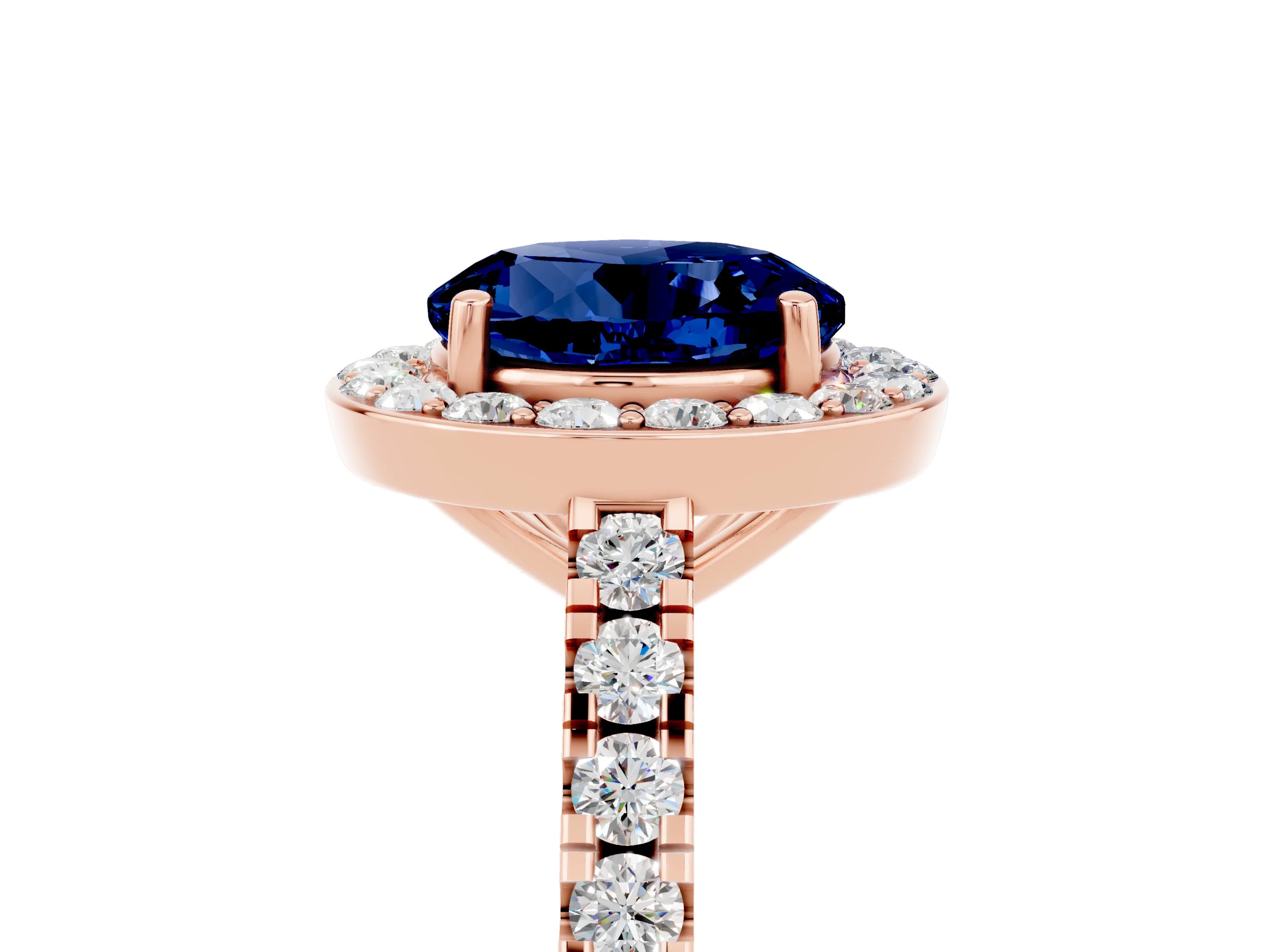 Rose gold Round Cut Halo Diamond Ring with Pavé Band and Three-Prong Setting_5