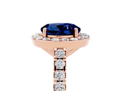 Rose gold Round Cut Halo Diamond Ring with Pavé Band and Three-Prong Setting_5