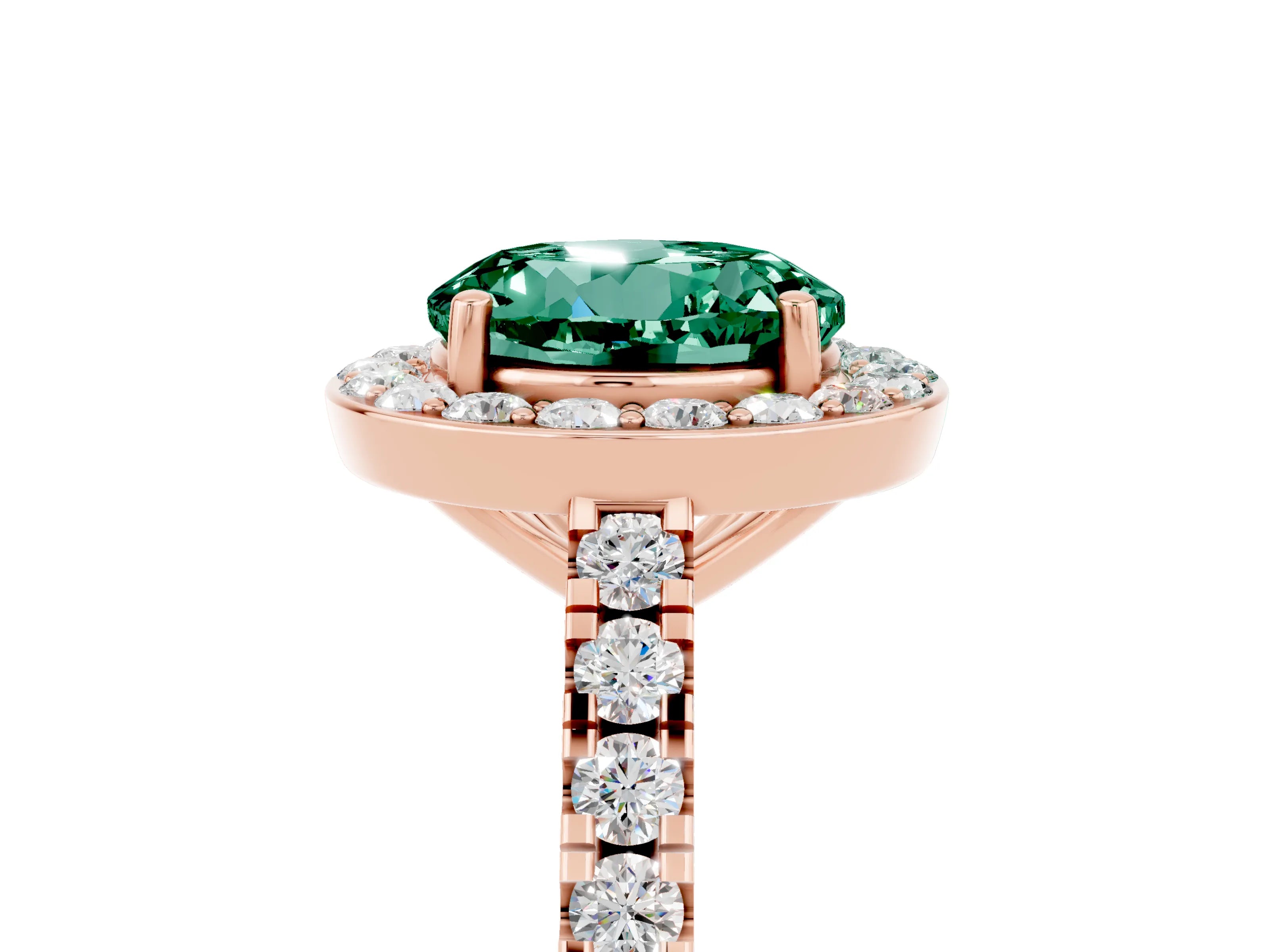 Rose gold Round Cut Halo Diamond Ring with Pavé Band and Three-Prong Setting_5