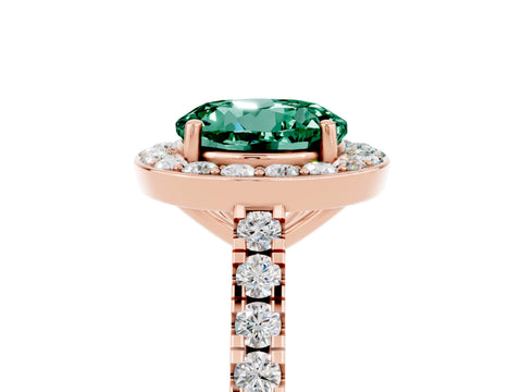 Rose gold Round Cut Halo Diamond Ring with Pavé Band and Three-Prong Setting_5