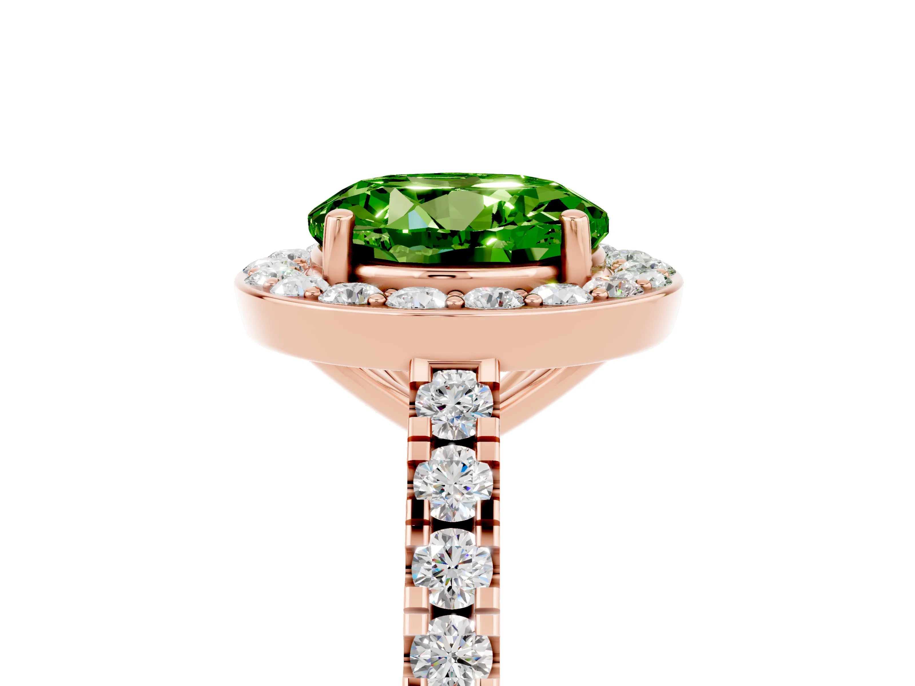 Rose gold Round Cut Halo Diamond Ring with Pavé Band and Three-Prong Setting_5