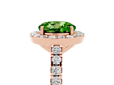 Rose gold Round Cut Halo Diamond Ring with Pavé Band and Three-Prong Setting_5
