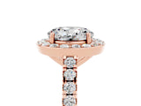Rose gold Round Cut Halo Diamond Ring with Pavé Band and Three-Prong Setting_5