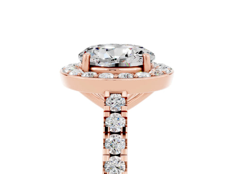 Rose gold Round Cut Halo Diamond Ring with Pavé Band and Three-Prong Setting_5