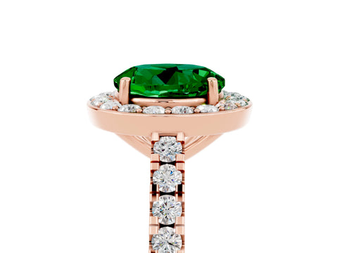 Rose gold Round Cut Halo Diamond Ring with Pavé Band and Three-Prong Setting_5