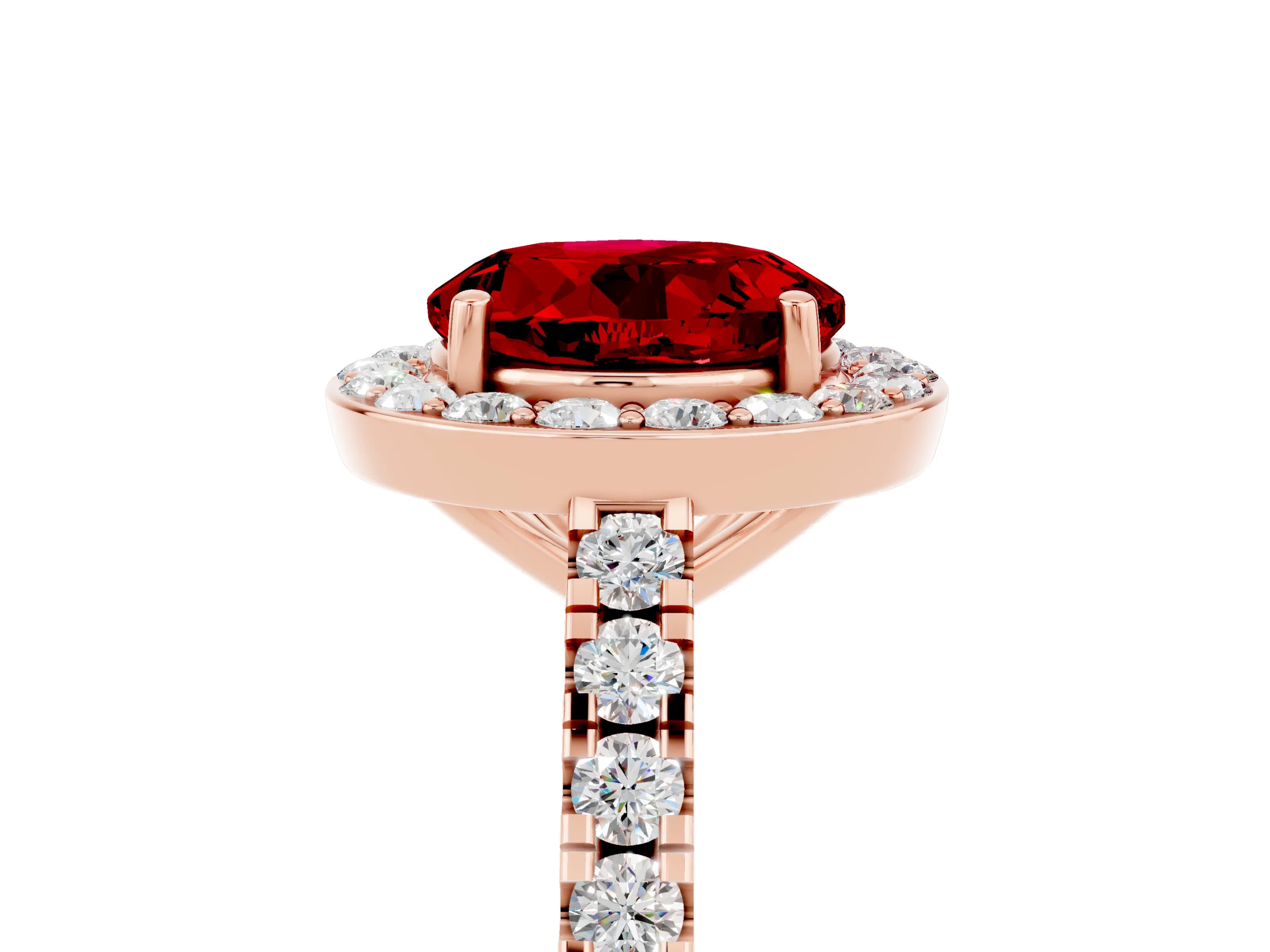 Rose gold Round Cut Halo Diamond Ring with Pavé Band and Three-Prong Setting_5