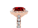 Rose gold Round Cut Halo Diamond Ring with Pavé Band and Three-Prong Setting_5