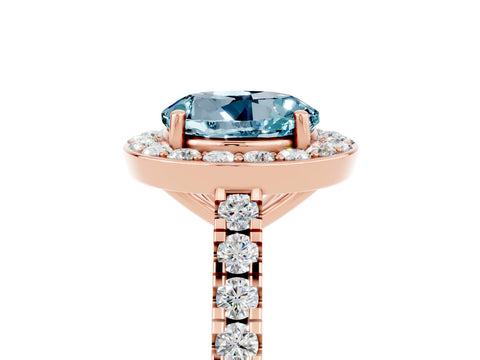 Rose gold Round Cut Halo Diamond Ring with Pavé Band and Three-Prong Setting_5