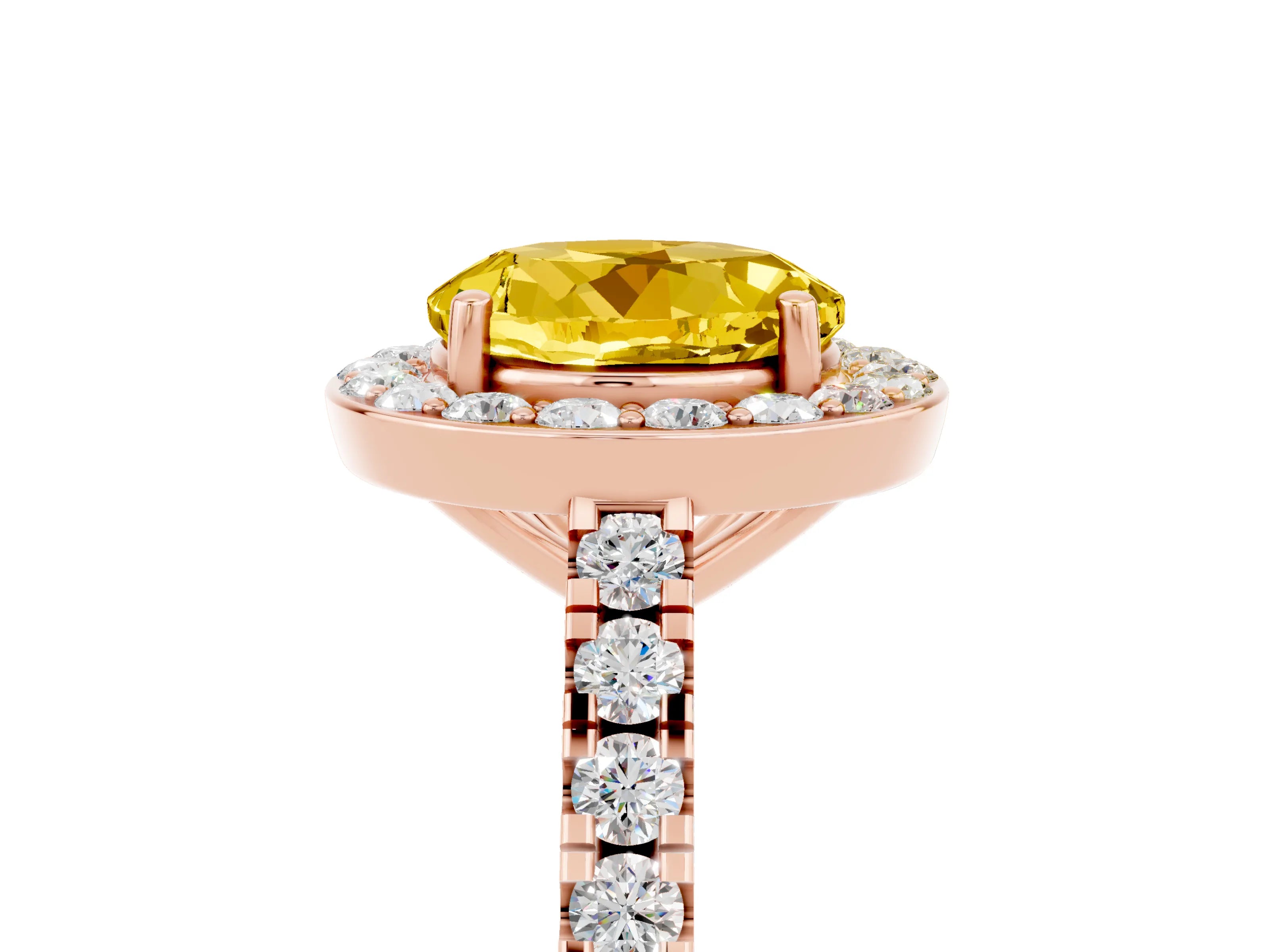 Rose gold Round Cut Halo Diamond Ring with Pavé Band and Three-Prong Setting_5