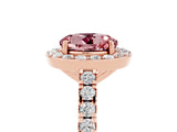 Rose gold Round Cut Halo Diamond Ring with Pavé Band and Three-Prong Setting_5
