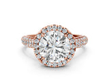 Rose gold Round Cut Halo Diamond Ring with Pavé Band_15