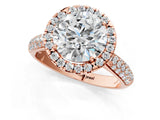 Rose gold Round Cut Halo Diamond Ring with Pavé Band_16