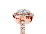 Rose gold Round Cut Halo Diamond Ring with Pave Band and Four-Prong Setting_42