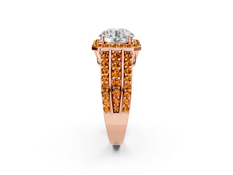 Rose gold Round Cut Halo Diamond Ring with Round with Citrine side stone Split Shank and Prong Setting_2