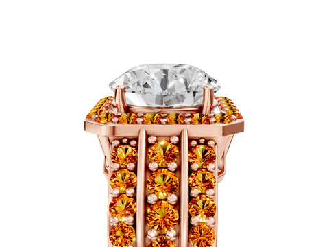 Rose gold Round Cut Halo Diamond Ring with Round with Citrine side stone Split Shank and Prong Setting_5