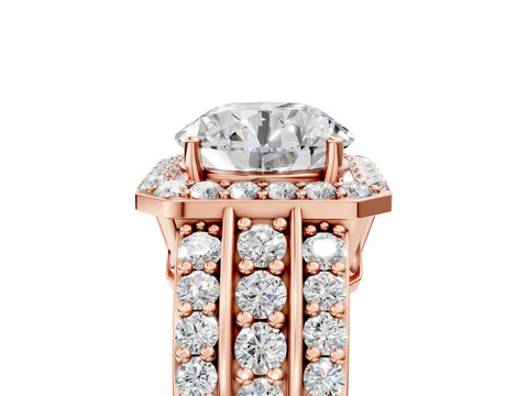 Rose gold Round Cut Halo Diamond Ring with Round with Moissanite side stone Split Shank and Prong Setting_5
