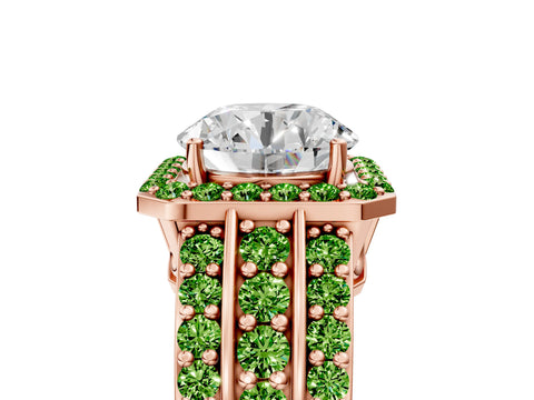 Rose gold Round Cut Halo Diamond Ring with Round with Peridot side stone Split Shank and Prong Setting_5