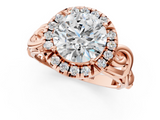 Rose gold Round Cut Halo Diamond Ring with Scrollwork Band and Four-Prong Setting_73
