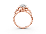 Rose gold Round Cut Halo Diamond Ring with Scrollwork Band and Four-Prong Setting_75
