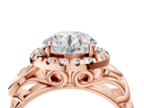 Rose gold Round Cut Halo Diamond Ring with Scrollwork Band and Four-Prong Setting_76