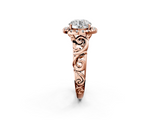 Rose gold Round Cut Halo Diamond Ring with Scrollwork Band and Four-Prong Setting_91