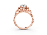 Rose gold Round Cut Halo Diamond Ring with Scrollwork Band and Four-Prong Setting_92